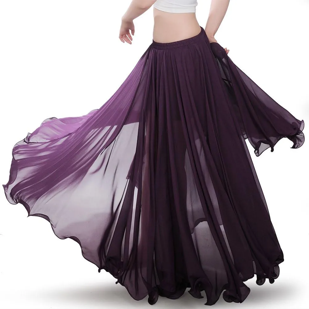 ROYAL SMEELA Chiffon Belly Dance Skirt for Women Belly Dancing Costume Outfit Tribal Maxi Full Skirts Solid Color Skirt Voile