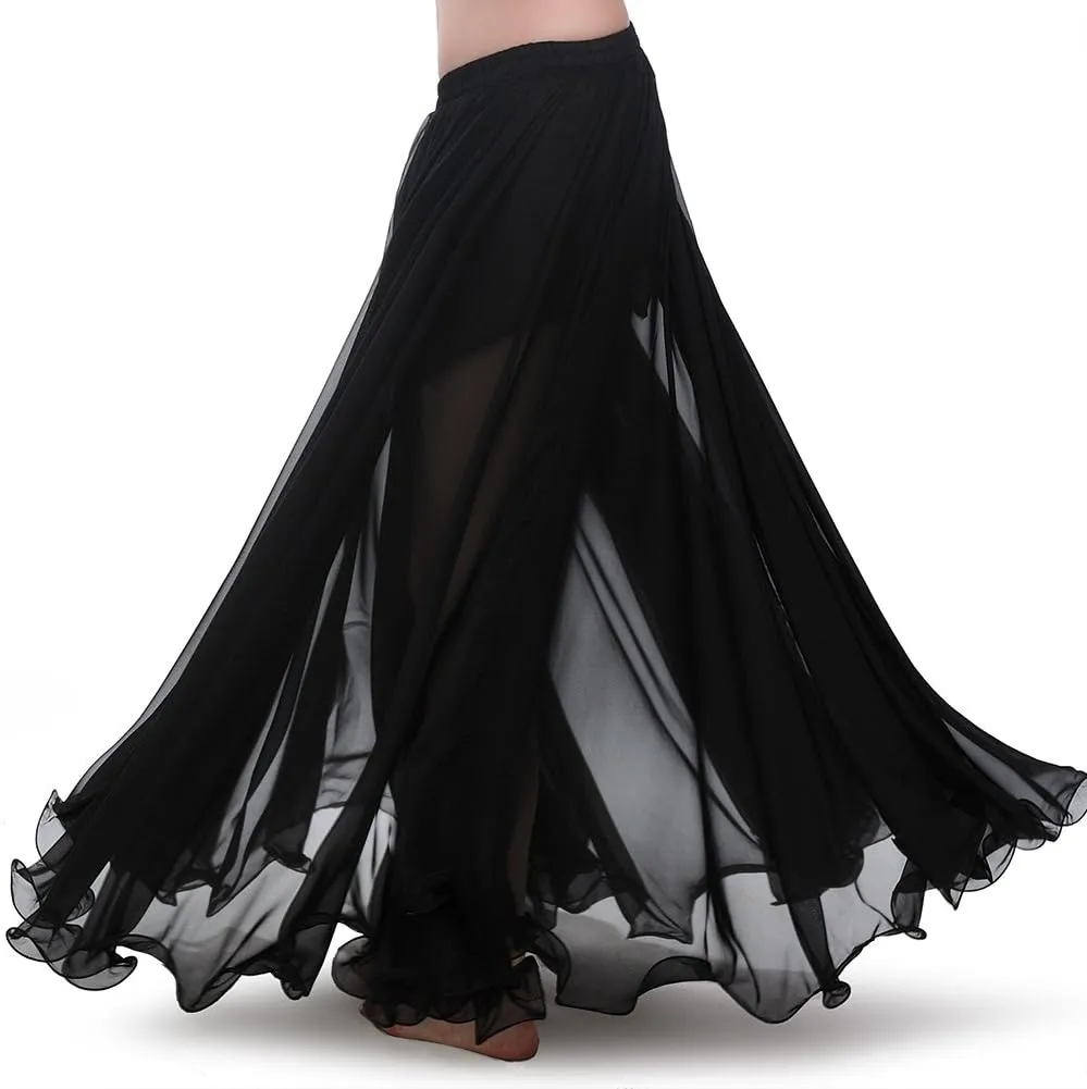 ROYAL SMEELA Chiffon Belly Dance Skirt for Women Belly Dancing Costume Outfit Tribal Maxi Full Skirts Solid Color Skirt Voile