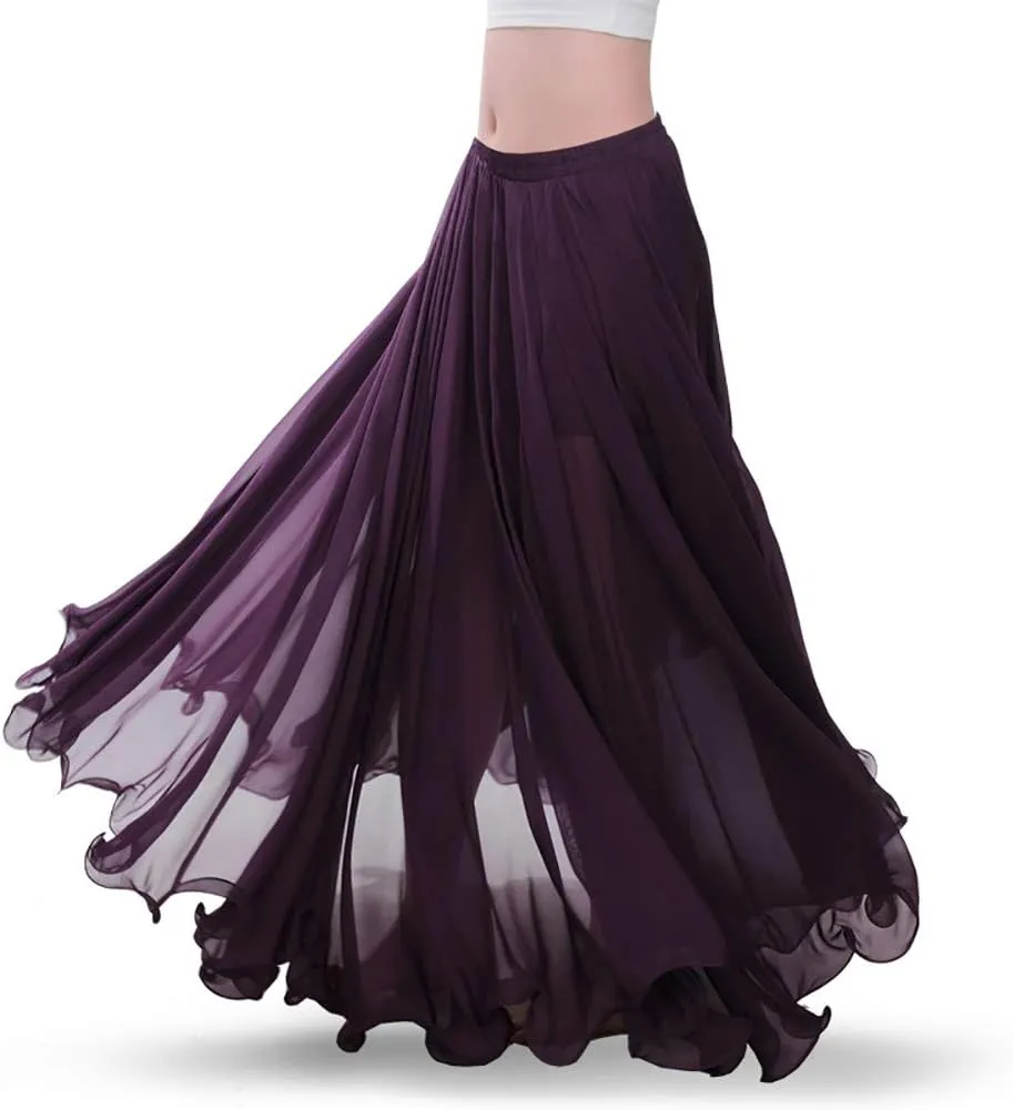 ROYAL SMEELA Chiffon Belly Dance Skirt for Women Belly Dancing Costume Outfit Tribal Maxi Full Skirts Solid Color Skirt Voile