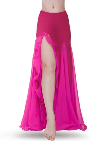 ROYAL SMEELA Women's Skirt Belly Dance Costume for Women Dancing Dress High Split Beach Ruffle Bellydance Skirts Red
