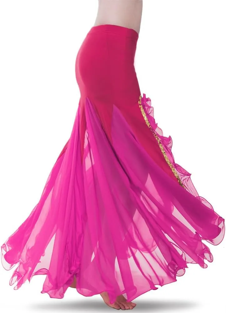ROYAL SMEELA Women's Skirt Belly Dance Costume for Women Dancing Dress High Split Beach Ruffle Bellydance Skirts Red