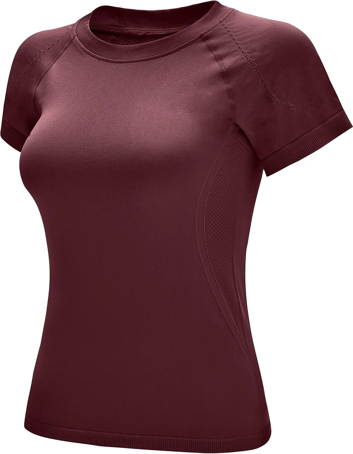 RUNNING GIRL Seamless Workout Shirts for Women，Short Sleeve T-Shirt Stretch Tees Quick Dry Gym Athletic Tops