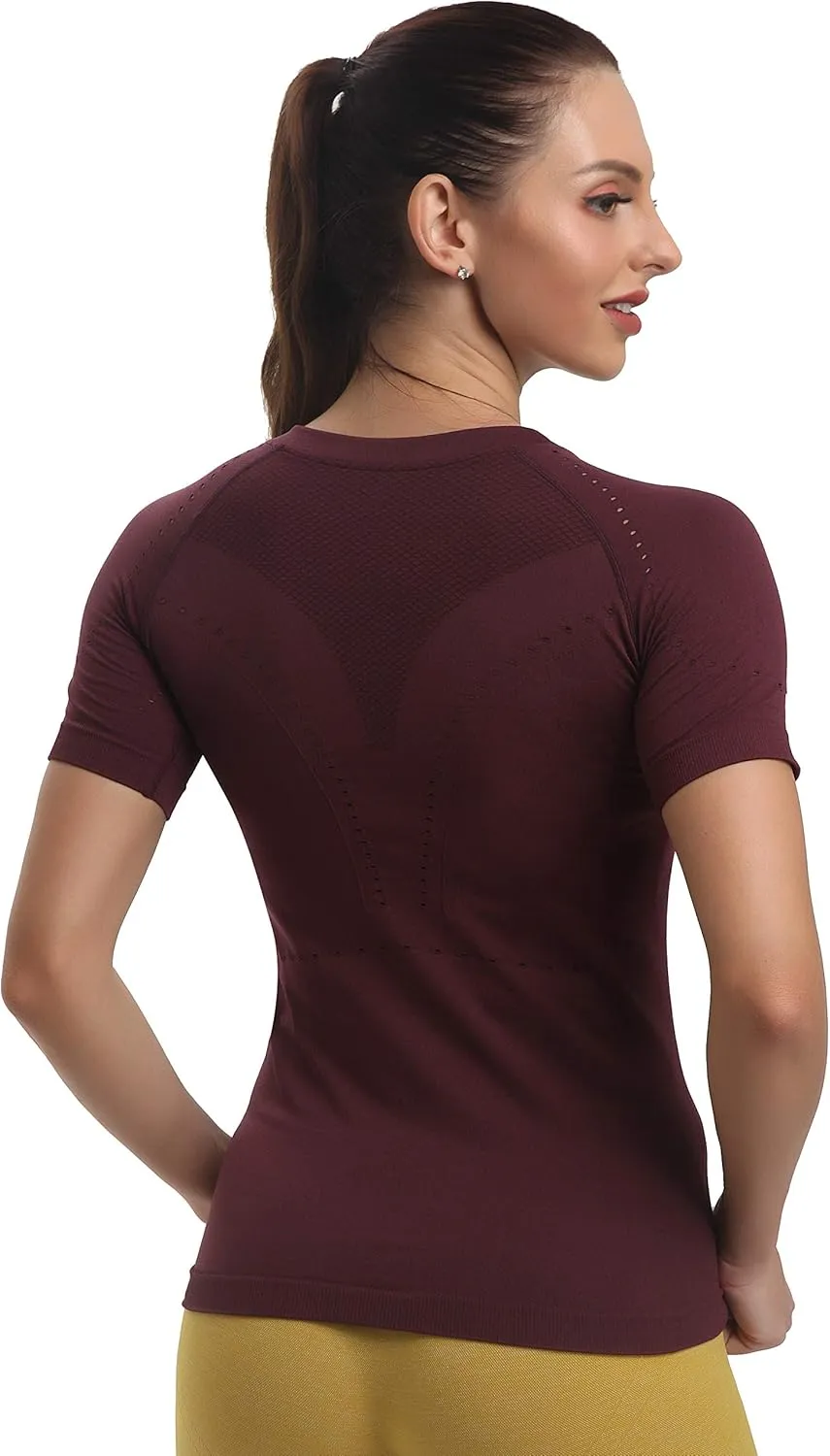 RUNNING GIRL Seamless Workout Shirts for Women，Short Sleeve T-Shirt Stretch Tees Quick Dry Gym Athletic Tops
