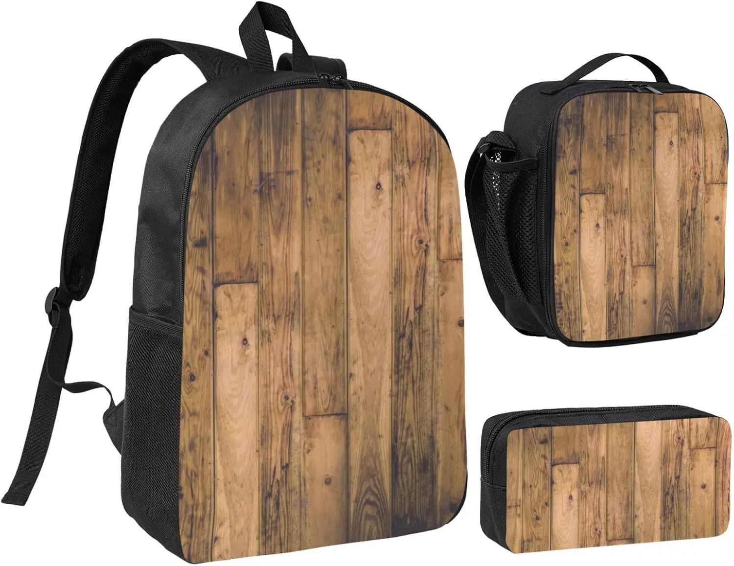 Rustic Barn Wooden Wood Planks Farmhouse Backpack Combo (Backbag  Lunch Bag   Pen Bag) – Waterproof Oxford, Adjustable Straps, Minimalist Unisex Design