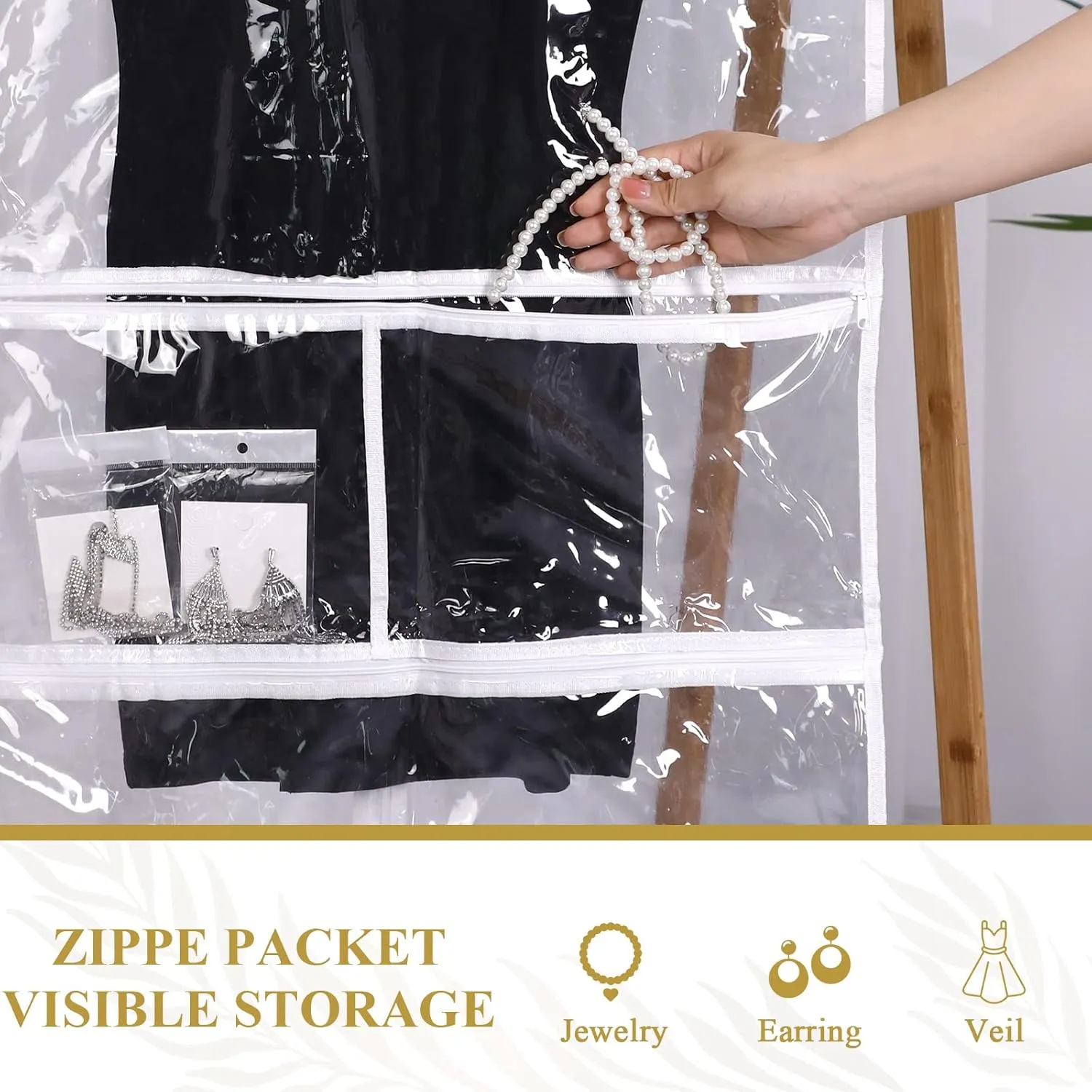 Sanwuta 4 Pcs Clear Large Dance Garment Bags for Dancers Costume Long Garment Bag with 4 Zipper Pockets for Competitions(22.8 x 65 Inch,Clear)