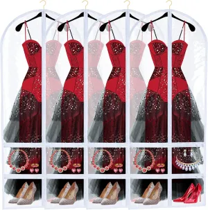 Sanwuta 4 Pcs Clear Large Dance Garment Bags for Dancers Costume Long Garment Bag with 4 Zipper Pockets for Competitions(22.8 x 65 Inch,Clear)