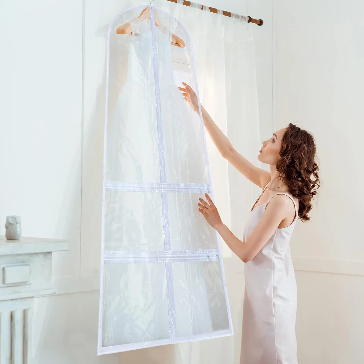 Sanwuta 4 Pcs Clear Large Dance Garment Bags for Dancers Costume Long Garment Bag with 4 Zipper Pockets for Competitions(22.8 x 65 Inch,Clear)