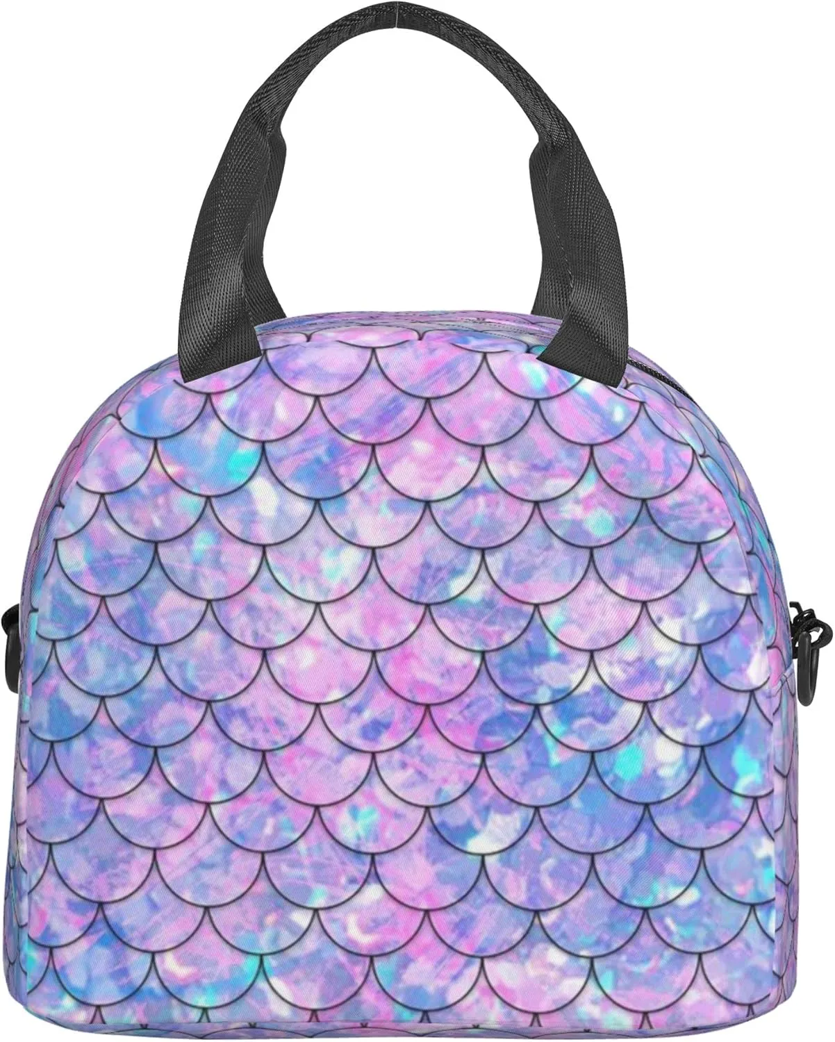 scales Lunch Bag, Reusable Mermaid Box for Boys Girls, Insulated Cooler Bag Lunch Tote Bag with Shoulder Strap for School Office Picnic Travel