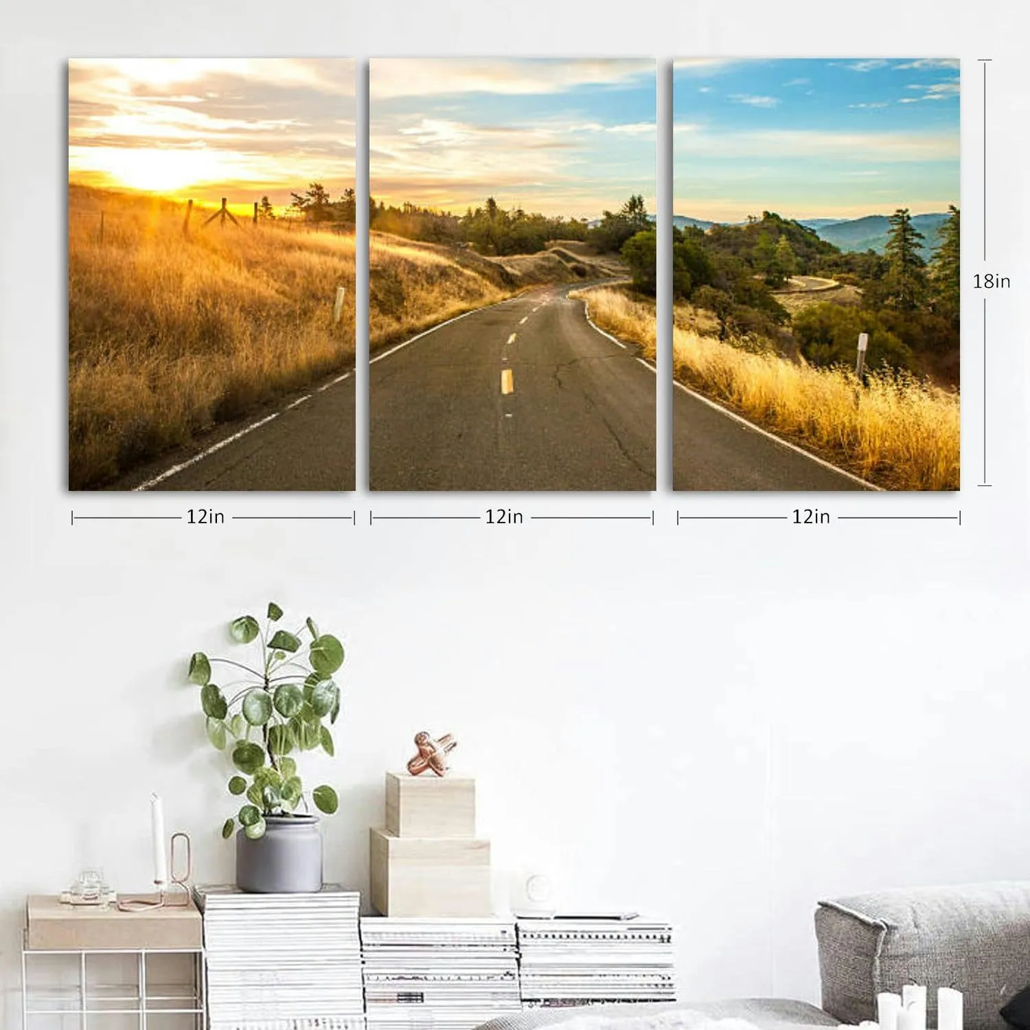 Scenic Drive Orr Springs Road At Dawn Mendocino County 3 Piece Canvas Wall Art for Living Room Bedroom Office Framed Prints Pictures Painting Wall Decor Artwork for Walls Set of 3