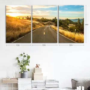 Scenic Drive Orr Springs Road At Dawn Mendocino County 3 Piece Canvas Wall Art for Living Room Bedroom Office Framed Prints Pictures Painting Wall Decor Artwork for Walls Set of 3