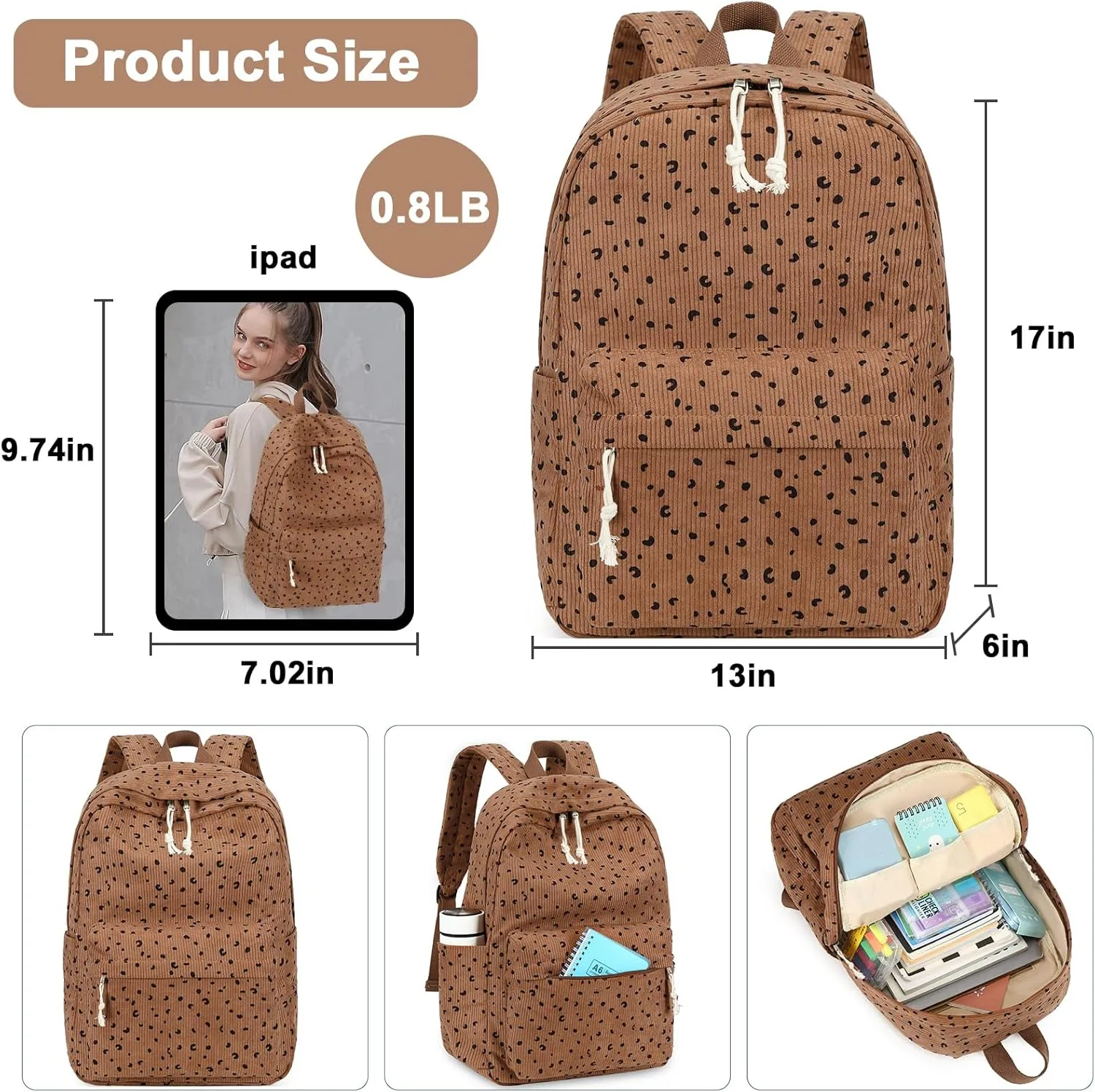 School Backpack for Teens Large Corduroy Bookbag Lightweight 17 inch Laptop Bag for Girls Women Casual High School College