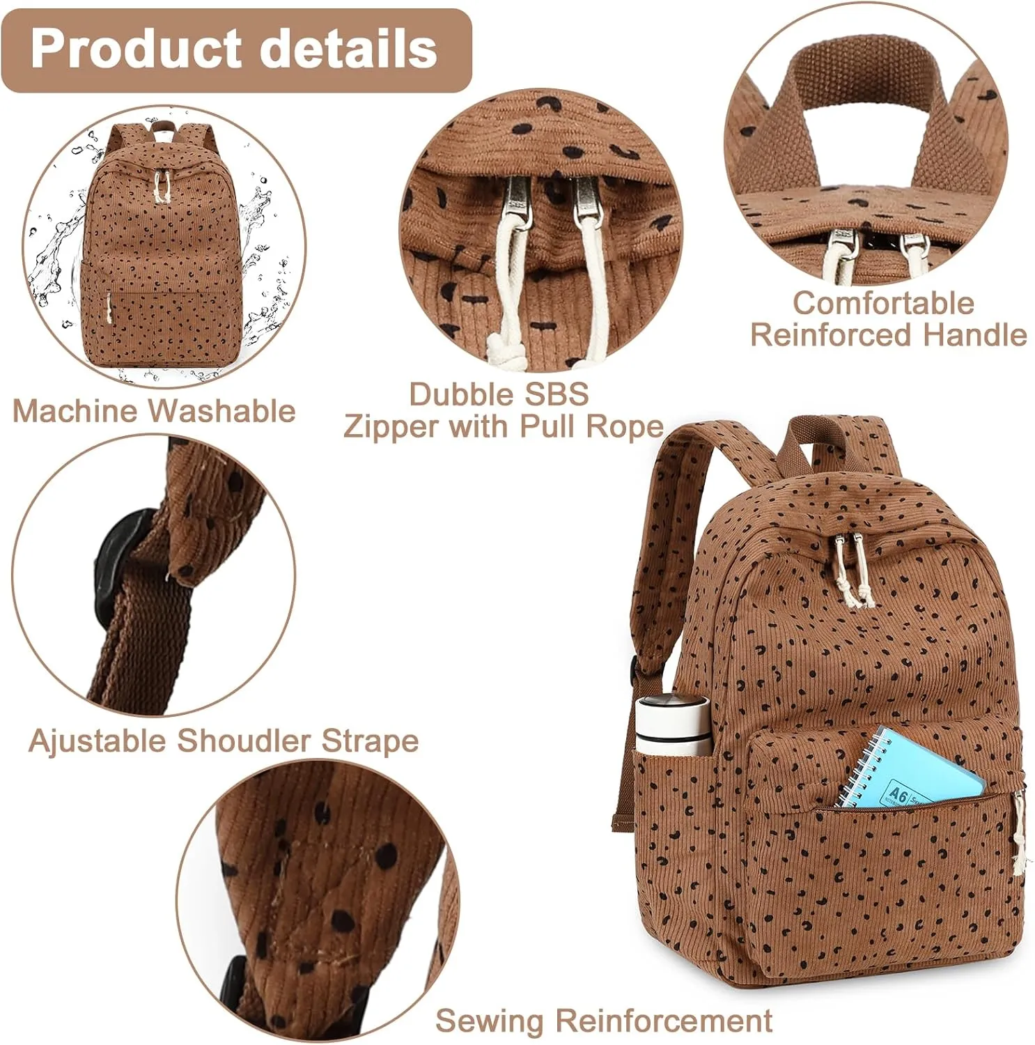 School Backpack for Teens Large Corduroy Bookbag Lightweight 17 inch Laptop Bag for Girls Women Casual High School College