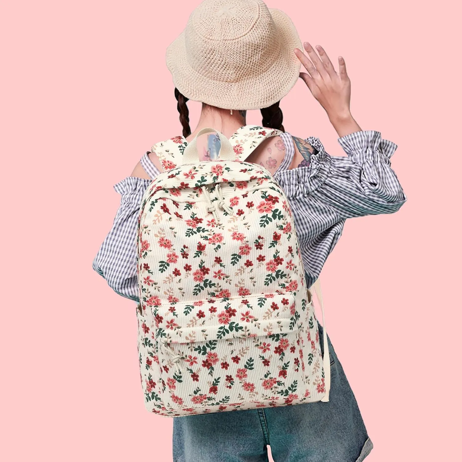 School Backpack for Teens Large Corduroy Bookbag Lightweight Girls Boys Casual High School College 17 inch Laptop Travel Bag