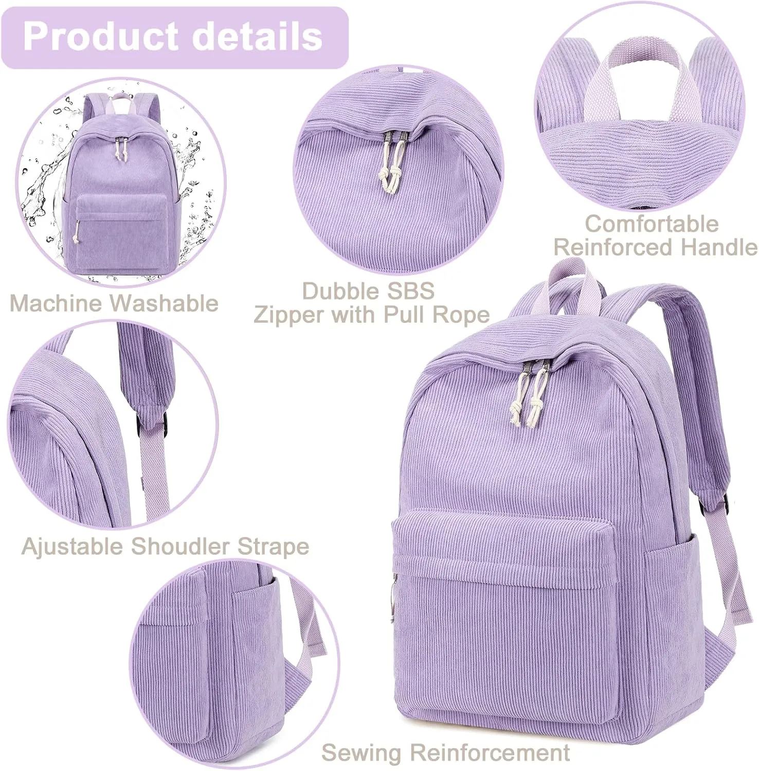 School Backpack for Teens Large Corduroy Bookbag Lightweight Girls Boys Casual High School College 17 inch Laptop Travel Bag
