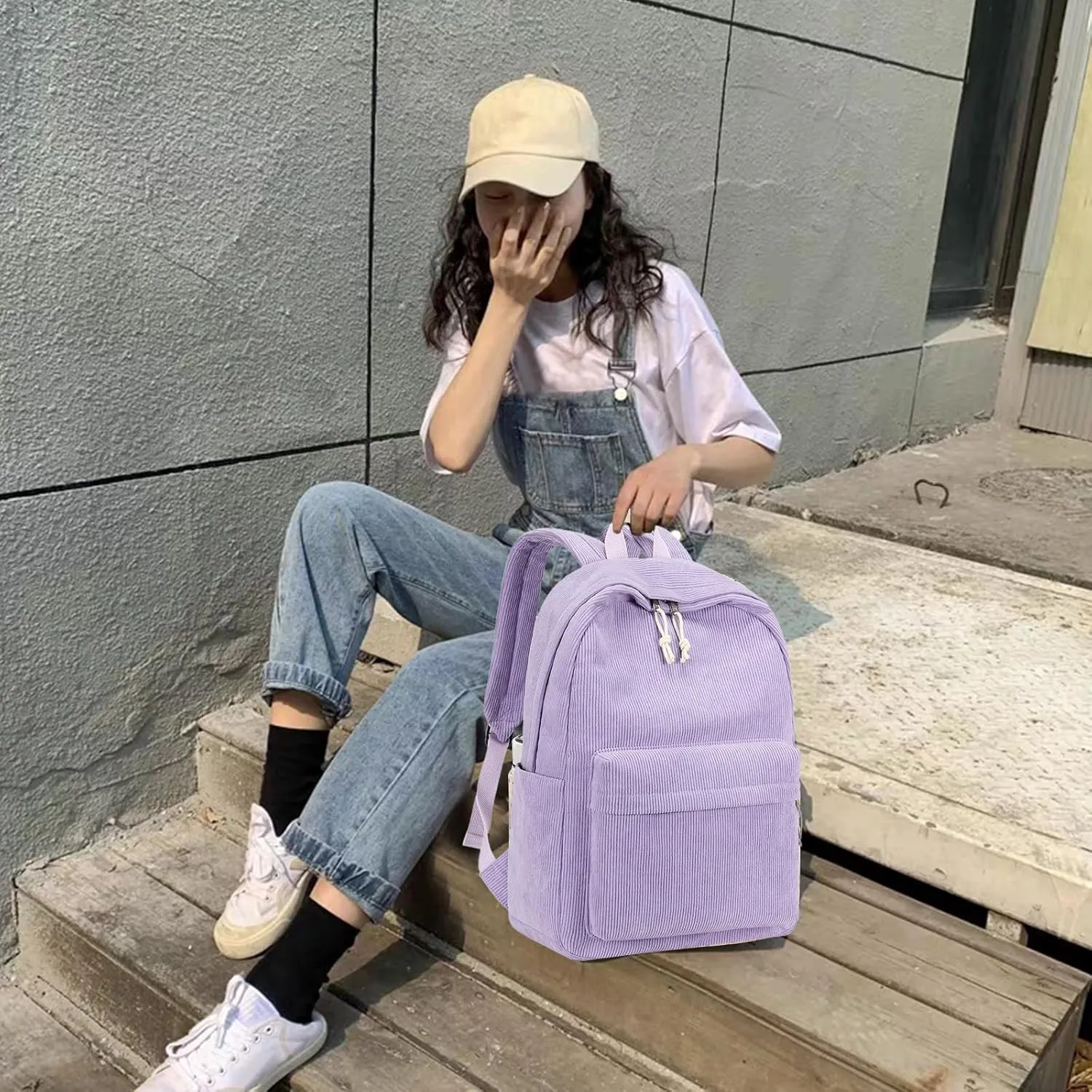 School Backpack for Teens Large Corduroy Bookbag Lightweight Girls Boys Casual High School College 17 inch Laptop Travel Bag
