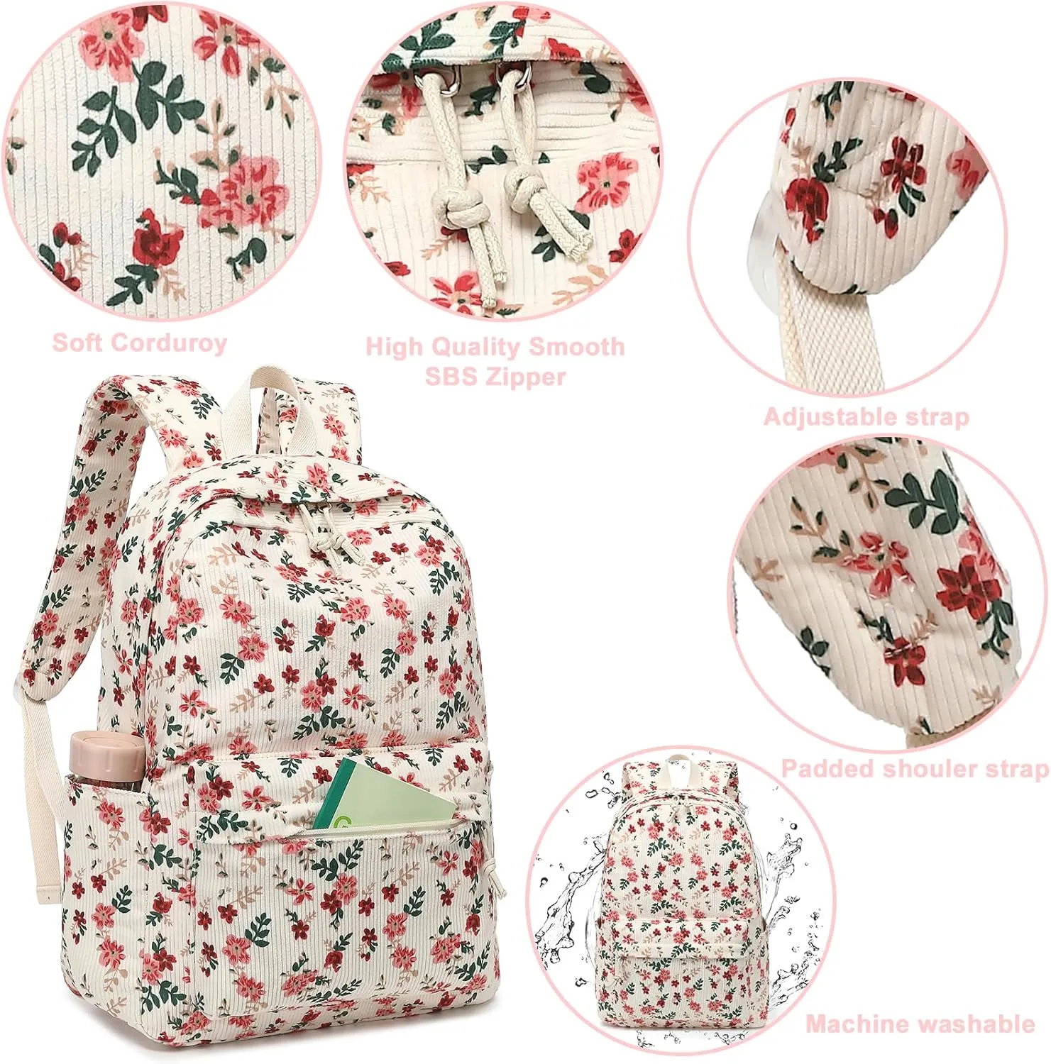 School Backpack for Teens Large Corduroy Bookbag Lightweight Girls Boys Casual High School College 17 inch Laptop Travel Bag