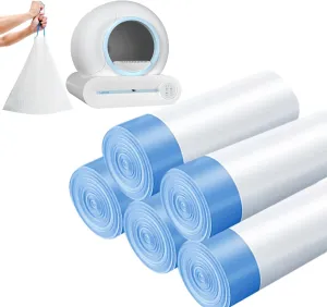 Self Cleaning Cat Litter Box Liners-5 Rolls (75 Counts), 17.52 x 18.3 inches Replaced Waste Bags for Automatic Cleaning Litter Boxes Drawstring Extra Sturdy Pet Poop Bags