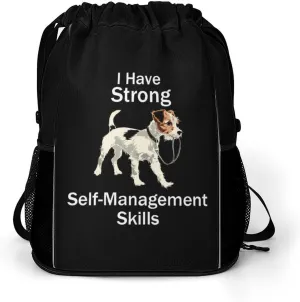 Self-management Skills Drawstring Backpack String Bag Sports Gym Sackpack with Side Pocket Shoes Compartment