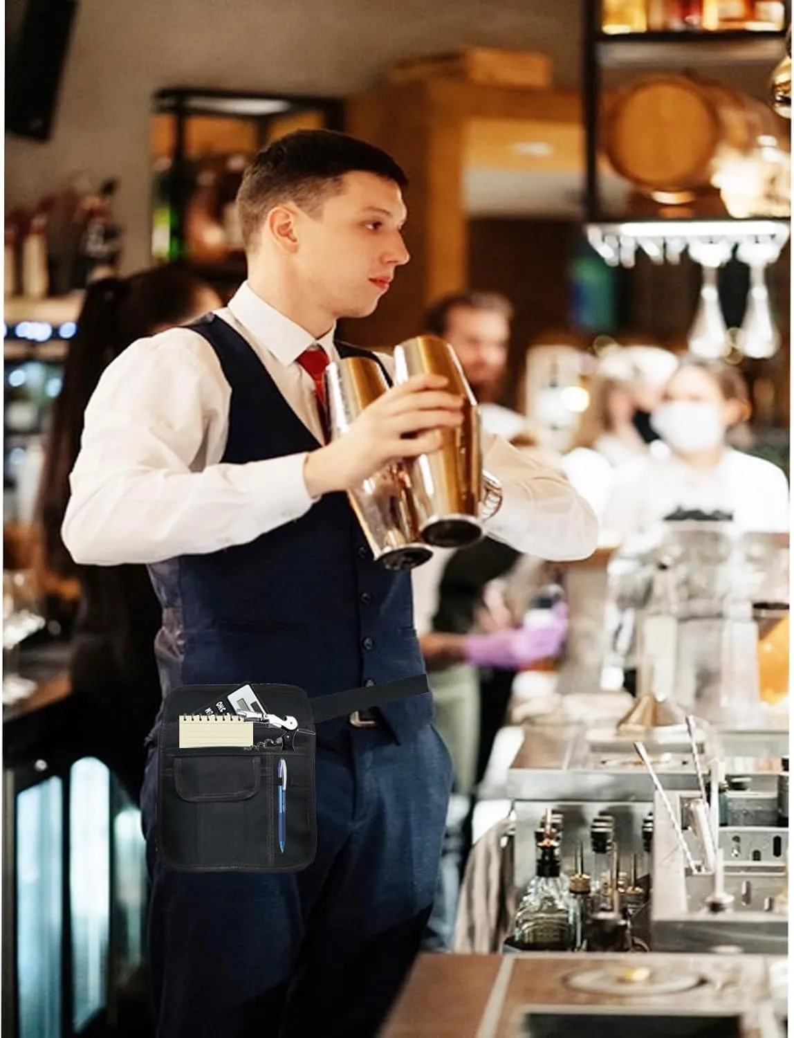 Server Waist Pouch, Server Apron Short Pocket Apron, server pouch Aprons with Pockets Adjustable Belt Waitress Apron Pouch Utility Belt Pouch Tool Bag Waist for Waiter