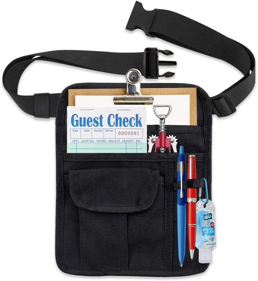 Server Waist Pouch, Server Apron Short Pocket Apron, server pouch Aprons with Pockets Adjustable Belt Waitress Apron Pouch Utility Belt Pouch Tool Bag Waist for Waiter