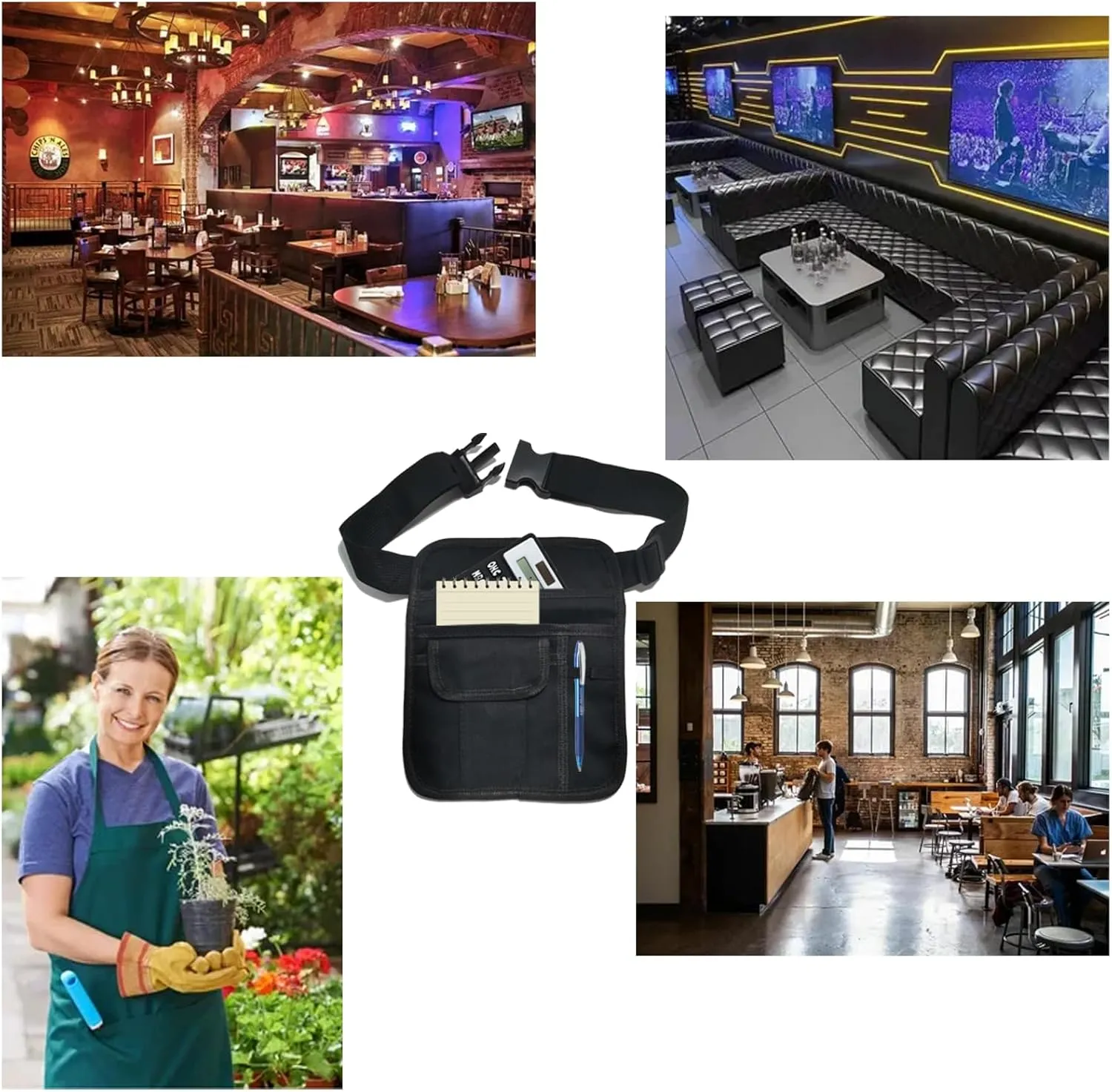 Server Waist Pouch, Server Apron Short Pocket Apron, server pouch Aprons with Pockets Adjustable Belt Waitress Apron Pouch Utility Belt Pouch Tool Bag Waist for Waiter