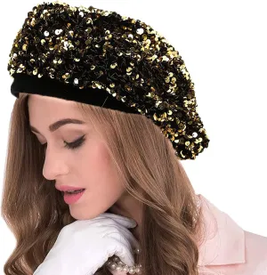 seven wolves Women's Fashion Fun Sparkle Sequins Shimmer Stretch Beret Beanie Hat