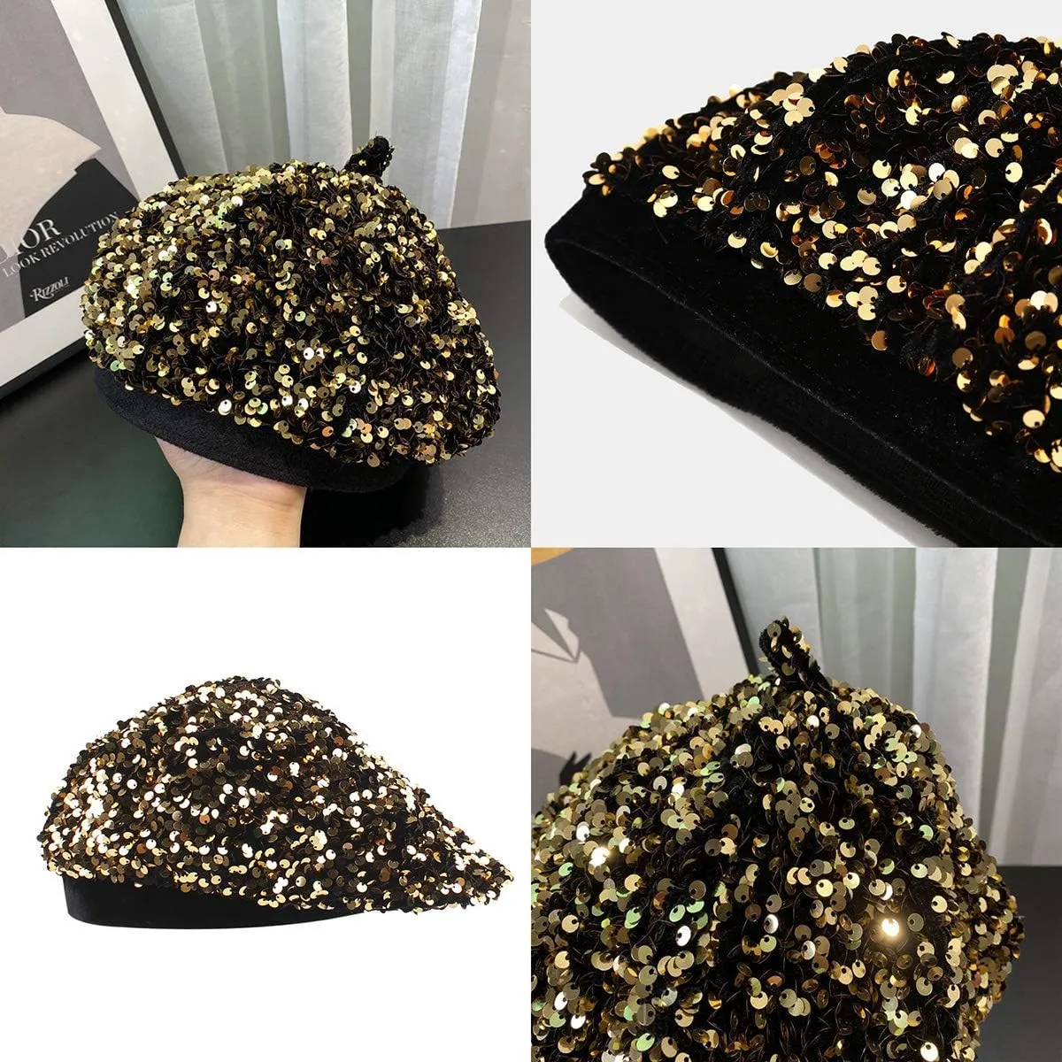 seven wolves Women's Fashion Fun Sparkle Sequins Shimmer Stretch Beret Beanie Hat