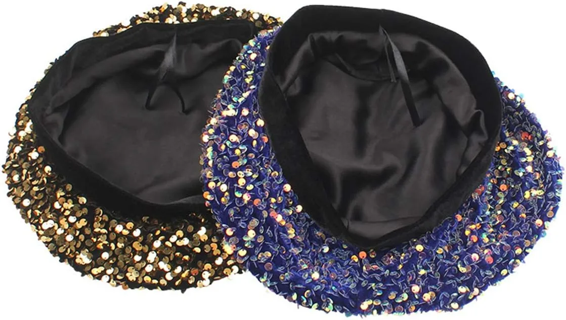 seven wolves Women's Fashion Fun Sparkle Sequins Shimmer Stretch Beret Beanie Hat