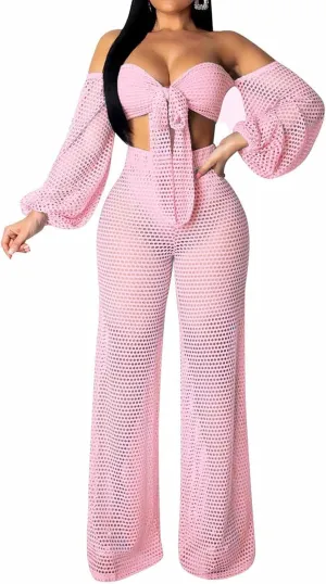 Sexy Cover Ups for Swimwear Vacation Off The Shoulder Top Long Pants Bikini Cover Ups Swimwear Beach
