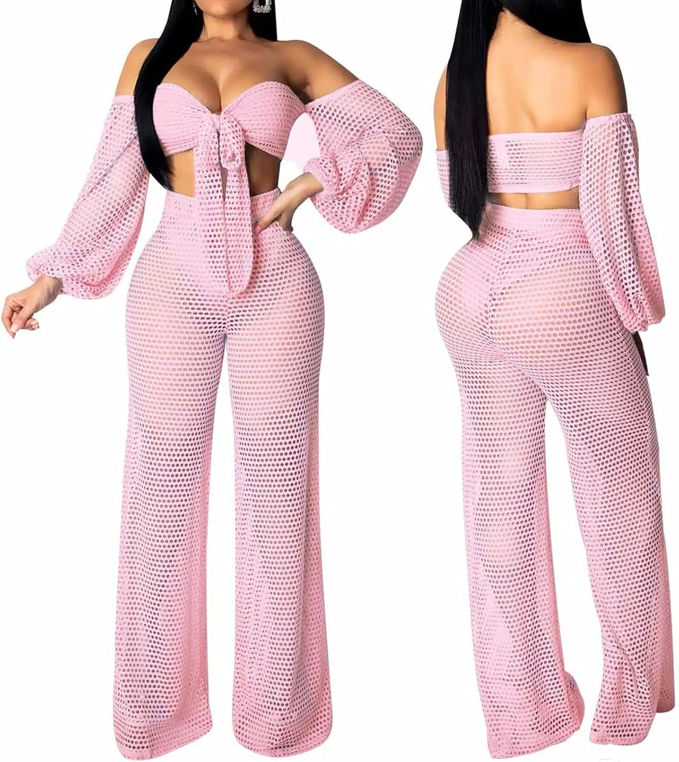 Sexy Cover Ups for Swimwear Vacation Off The Shoulder Top Long Pants Bikini Cover Ups Swimwear Beach