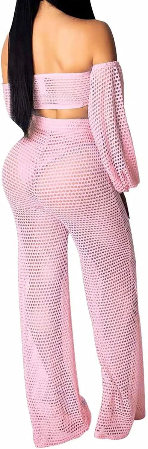Sexy Cover Ups for Swimwear Vacation Off The Shoulder Top Long Pants Bikini Cover Ups Swimwear Beach