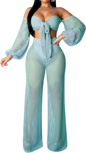 Sexy Cover Ups for Swimwear Vacation Off The Shoulder Top Long Pants Bikini Cover Ups Swimwear Beach
