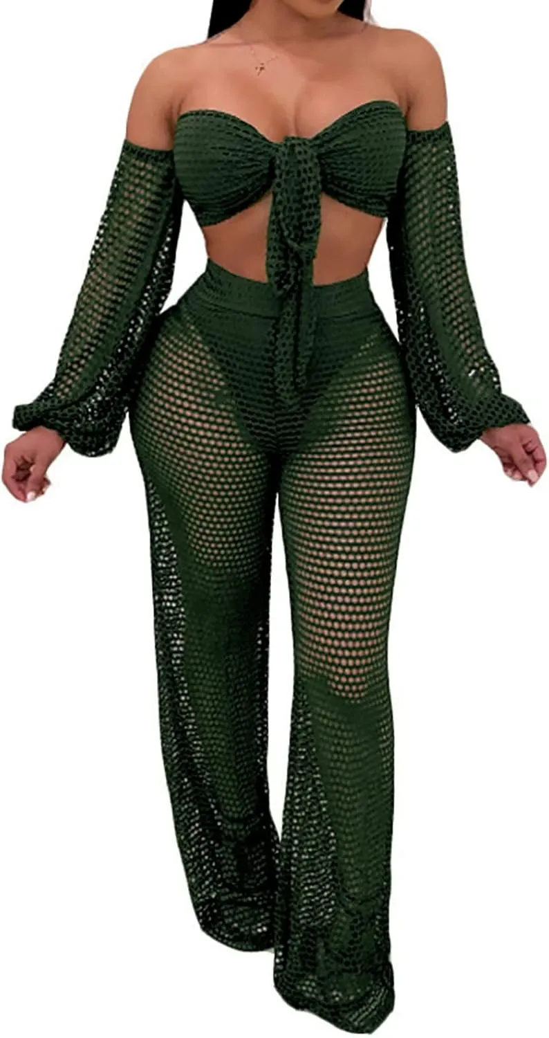 Sexy Cover Ups for Swimwear Vacation Off The Shoulder Top Long Pants Bikini Cover Ups Swimwear Beach