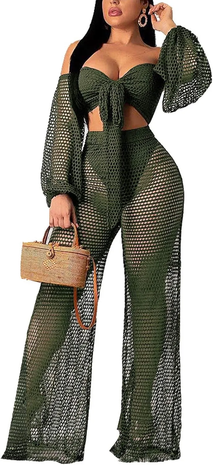 Sexy Cover Ups for Swimwear Vacation Off The Shoulder Top Long Pants Bikini Cover Ups Swimwear Beach