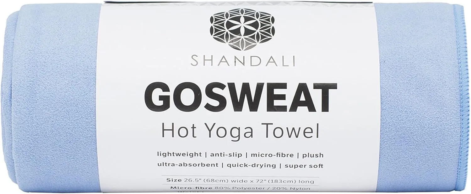 Shandali GoSweat Non-Slip Hot Yoga Towel with Super-Absorbent Soft Suede Microfiber in Many Colors, for Bikram Pilates and Yoga Mats.