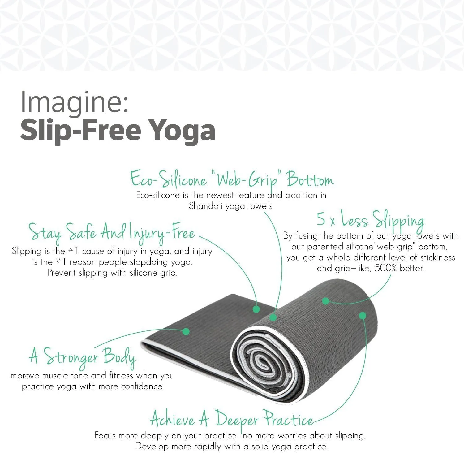 Shandali Hot Yoga Towel - Mat-Sized, Microfiber, Super Absorbent, Anti-Slip, Injury Free, 24" x 72" - Best Bikram Yoga Towel - Exercise, Fitness, Pilates Gear