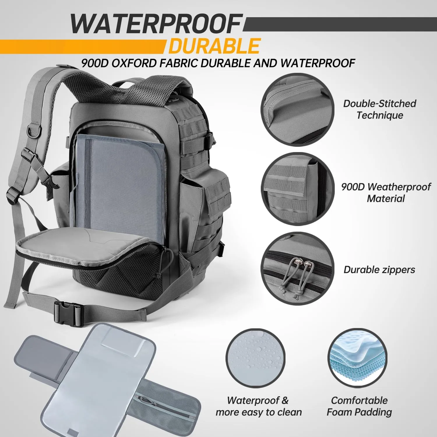 SHARKMOUTH Baby Diaper Bag for Dad - Large Military Daddy Gear Backpack with Changing Pad for Travel Camping Hiking - Newborn Baby Shower Gifts Gray