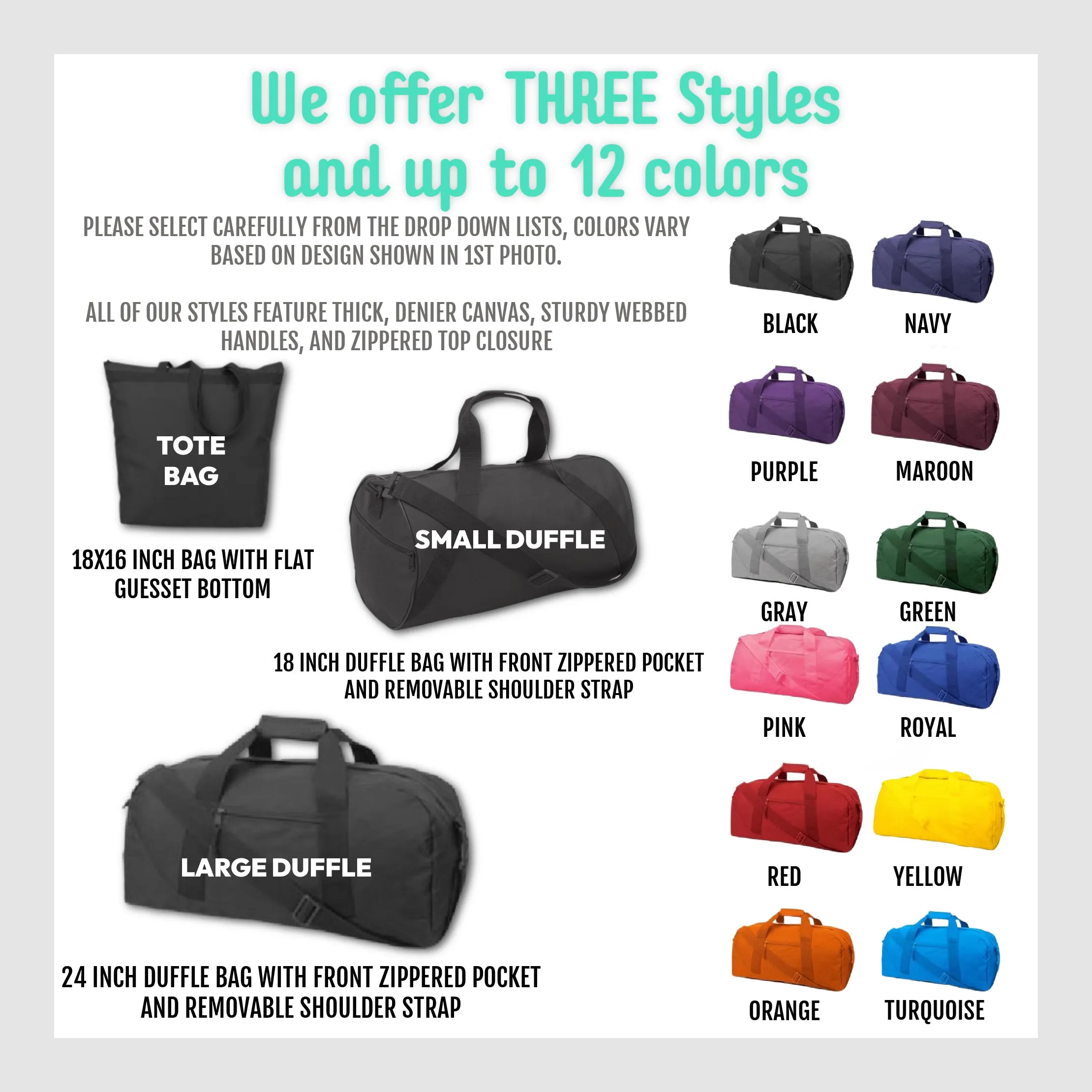 Shiny Teal Personalized Gymnastics Tote or Duffle Bag