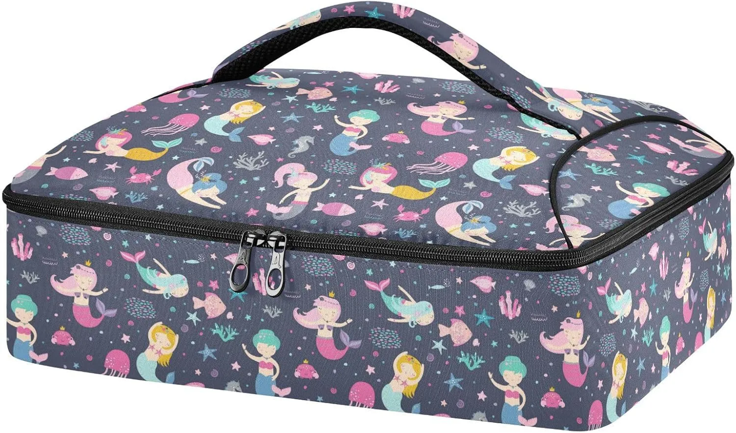 SHJI Casserole Cookware Naive Cute Mermaid Casserole Carriers Insulated Casserole Dish Carrier Bag Pizza Holder Tote for Hot or Cold Food Travel Party Picnic