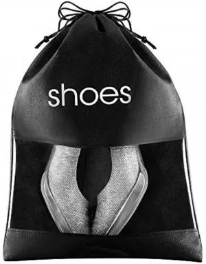 Shoe Storage Bag Organizer See Through Black Color 6 Pack - 15" x 10.5" - Shoes Travel Bags with Drawstring and PVC Window to Identify Shoes - Ideal for Home Guest Room Travel Bag