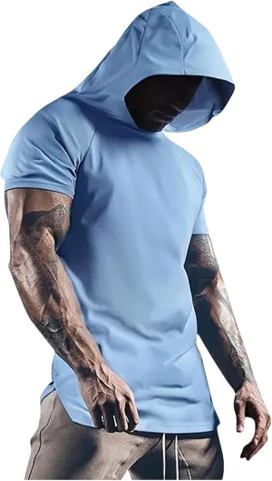 Short Sleeve Hoodies for Men Loose Fit Workout Quick Dry Moisture Wicking Mesh Athletic Lightweight Hooded T-Shirt Plain