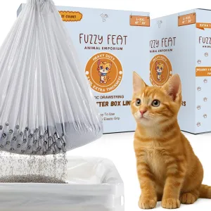 Sifting Cat Litter Box Liners with elastic drawstring. Tear-resistant, waterproof cat litter bags, fits Large, XL, XXL, Giant size litter boxes (40" × 21", 2 Mil Extra thick)