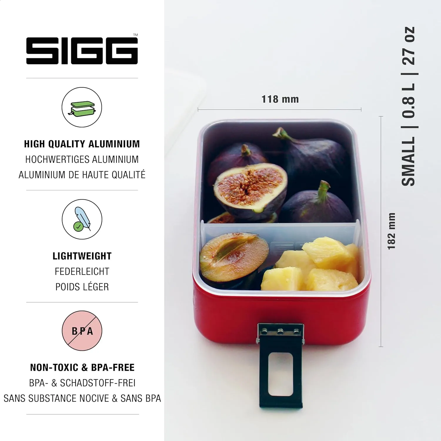 SIGG - Metal Lunch Box Plus - Food Container with Compartments - Swiss Design - Dishwasher Safe - Ultra Light - S/L