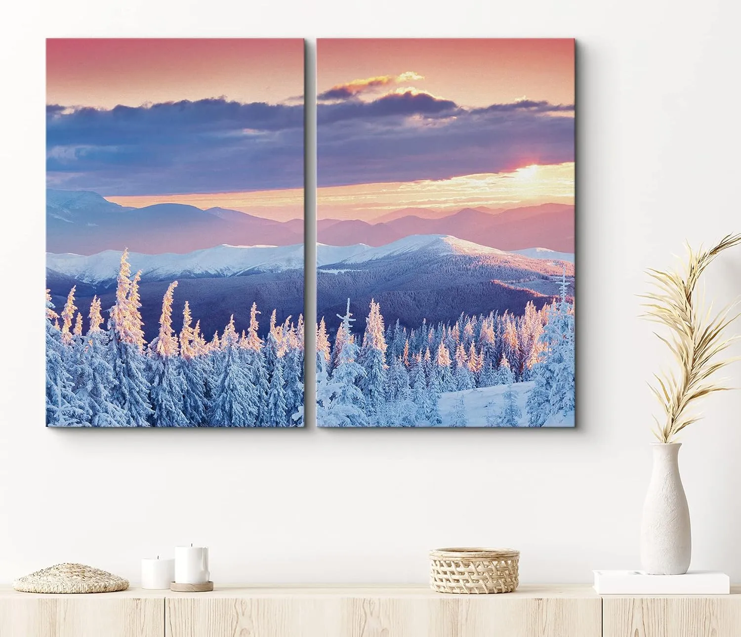 SIGNLEADER Canvas Print Wall Art Snowy Neon Mountain Range Nature Wilderness Photography Realism Contemporary Landscape Colorful Multicolor Ultra for Living Room, Bedroom, Office - 16"x24" x 2