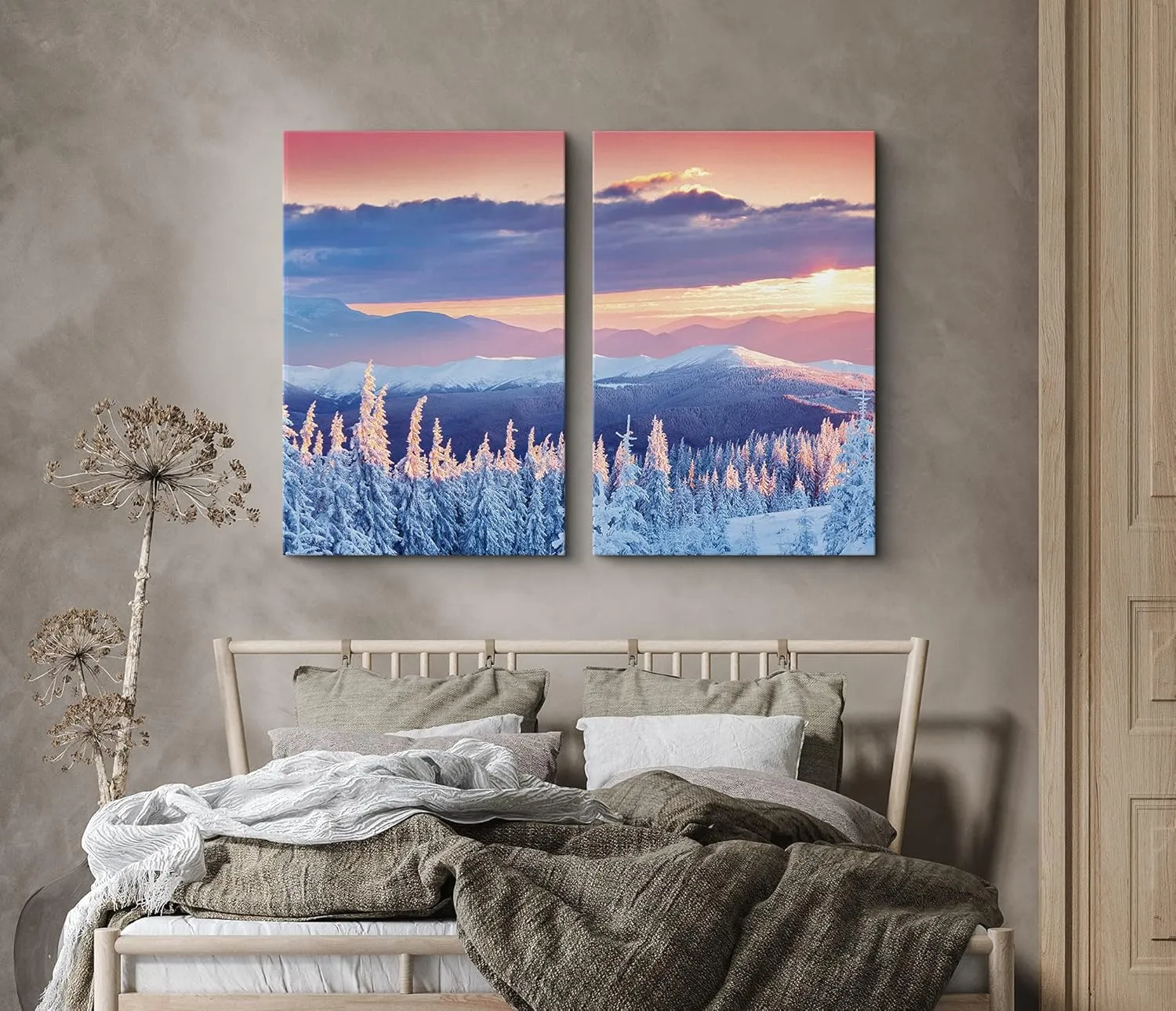 SIGNLEADER Canvas Print Wall Art Snowy Neon Mountain Range Nature Wilderness Photography Realism Contemporary Landscape Colorful Multicolor Ultra for Living Room, Bedroom, Office - 16"x24" x 2