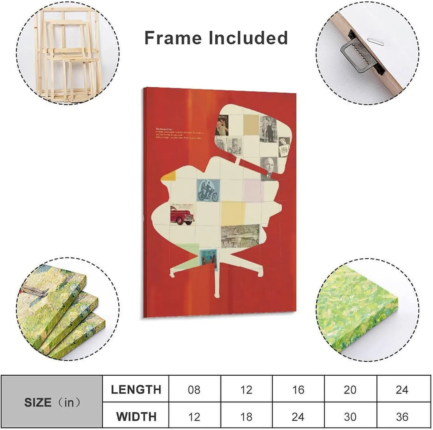 silanod The Eames Chair Canvas Wall Art Poster For Room Aesthetic And Decor Canvas Painting Wall Art Poster for Bedroom Living Room Decor 24x36inch(60x90cm) Frame-style