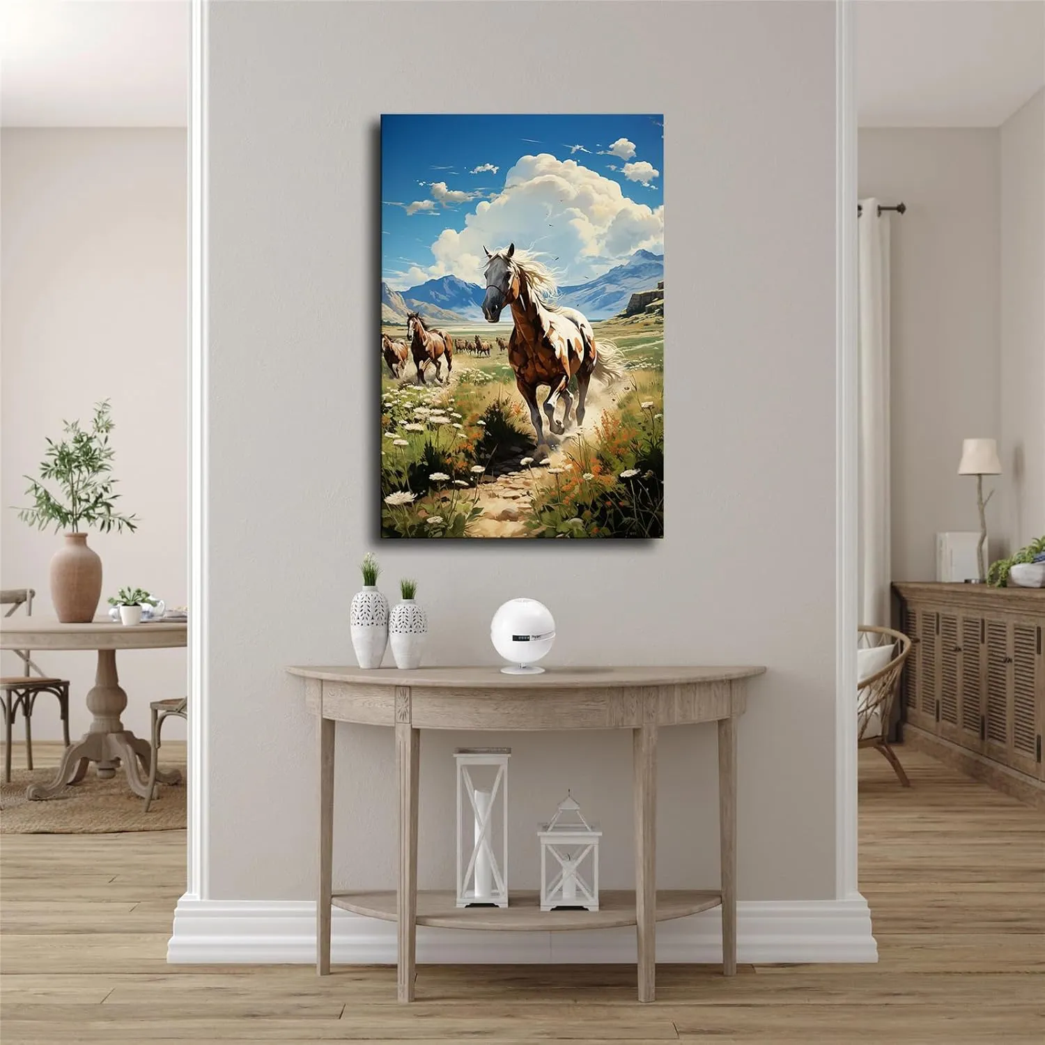 Silk Road Qilian Mountains Grassland Running Horses Poster Canvas Wall Art Home Wall Decor Bedroom Aesthetic Art Prints Posters Decorations Gift (Framed,24x36inch)