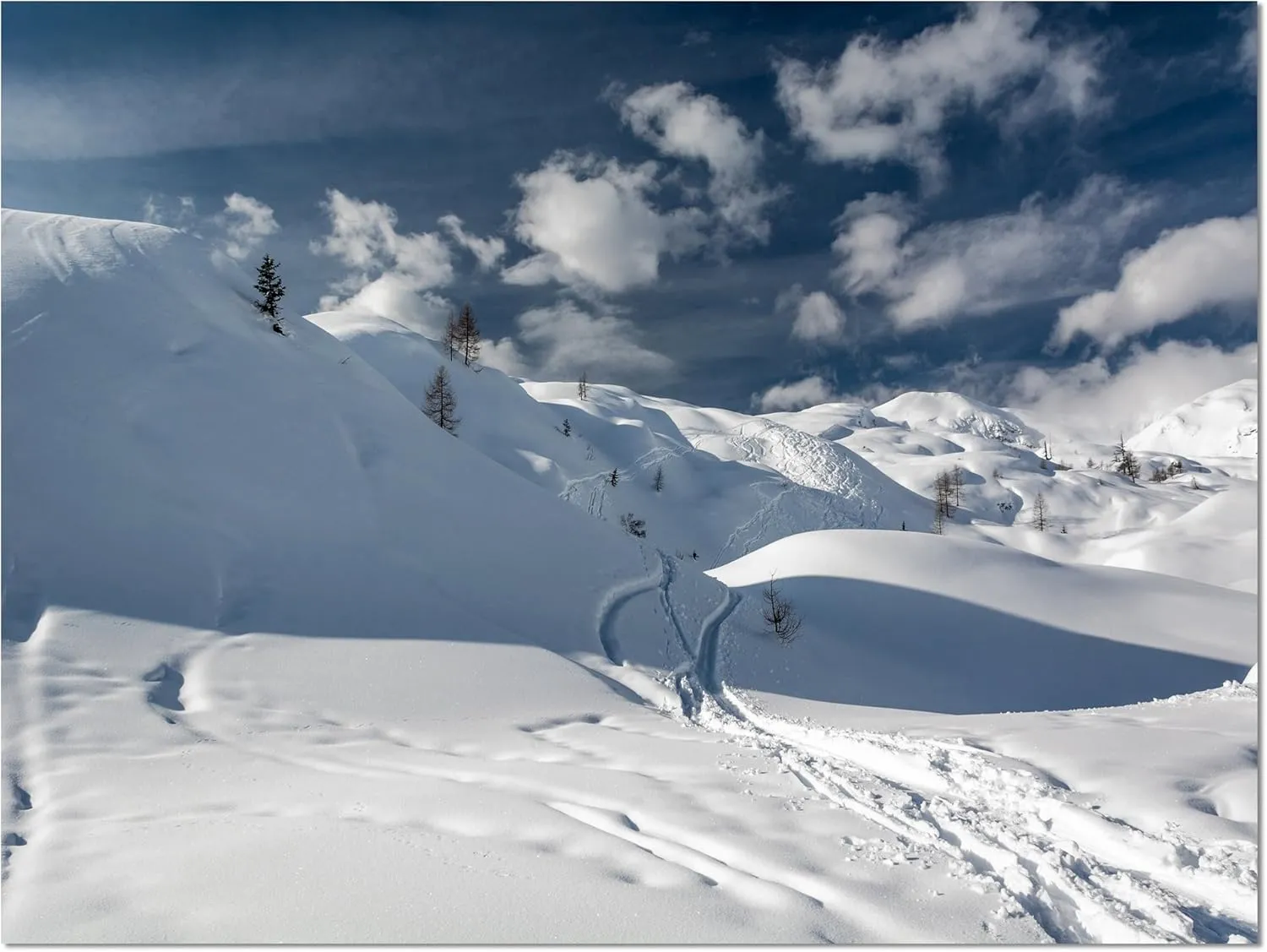 Ski Tracks on a Slope Landscape Photo Canvas Art Print