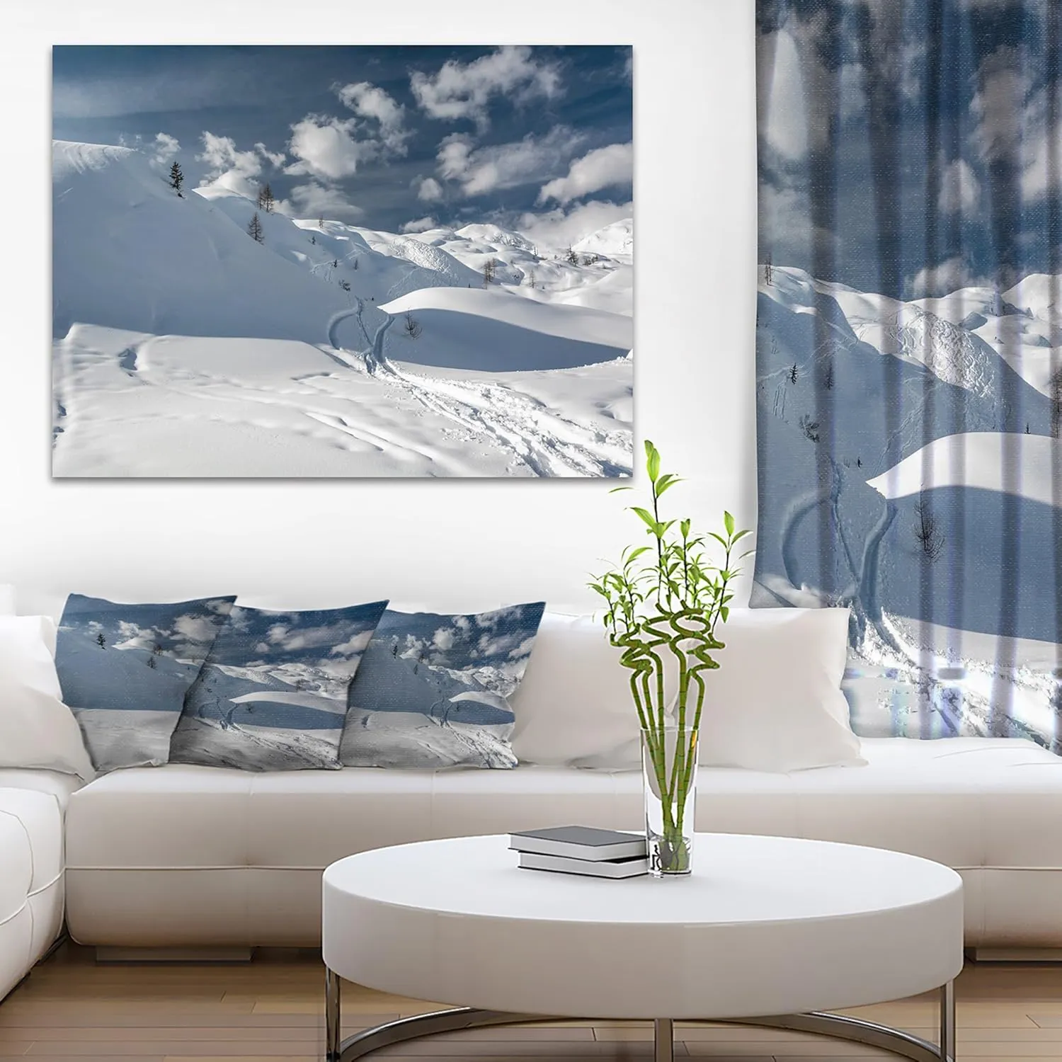 Ski Tracks on a Slope Landscape Photo Canvas Art Print