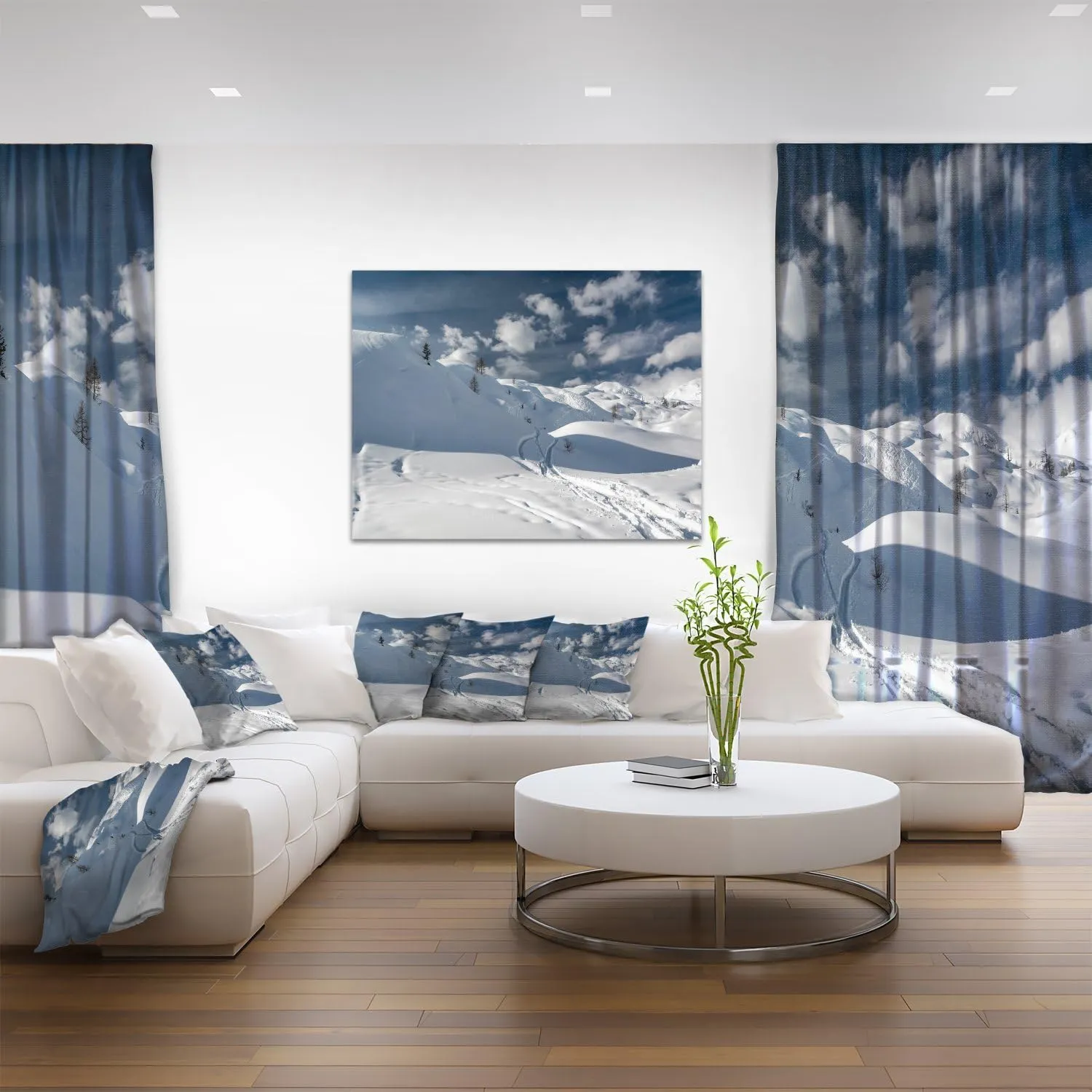 Ski Tracks on a Slope Landscape Photo Canvas Art Print